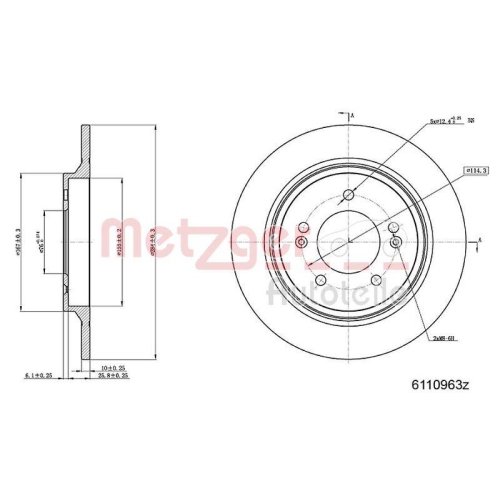 METZGER AUTOTEILE 6110963 2 St&uuml;ck Bremsscheiben GREENPARTS f&uuml;r HYUNDAI KIA, Hint