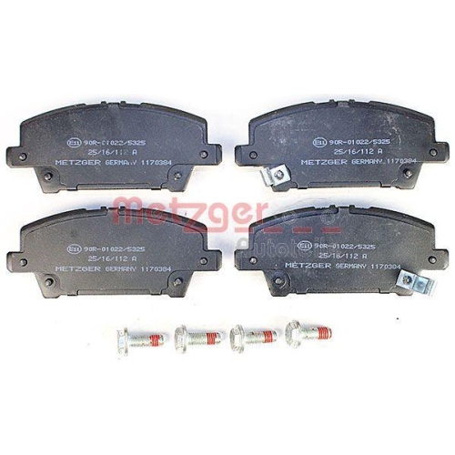 Bremsbelagsatz, Scheibenbremse METZGER 1170384 f&uuml;r HONDA, Vorderachse