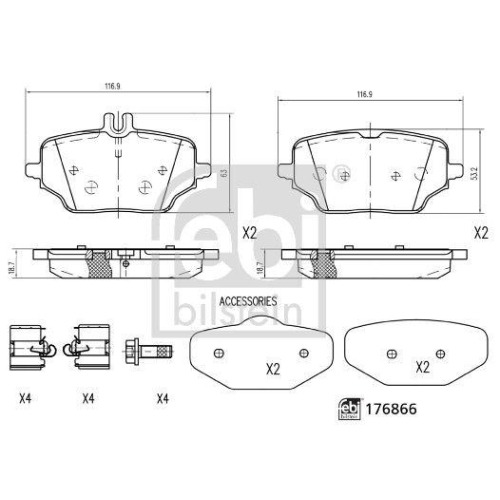 Bremsbelagsatz, Scheibenbremse FEBI BILSTEIN 176866 f&uuml;r MERCEDES-BENZ