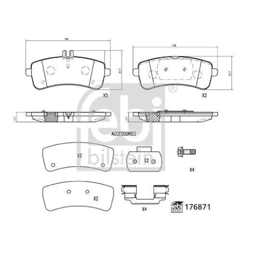 FEBI BILSTEIN Bremsbelagsatz, Scheibenbremse 176871 f&uuml;r MERCEDES-BENZ