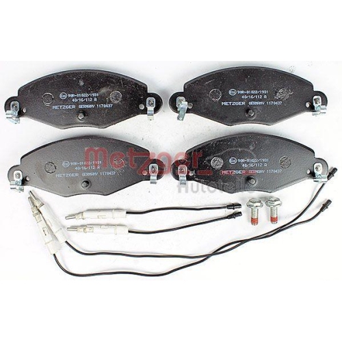 Bremsbelagsatz, Scheibenbremse METZGER 1170437 f&uuml;r CITRO&Euml;N PEUGEOT, Vorderachse