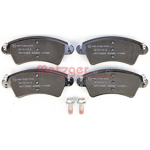 Bremsbelagsatz, Scheibenbremse METZGER 1170458 f&uuml;r PEUGEOT, Vorderachse