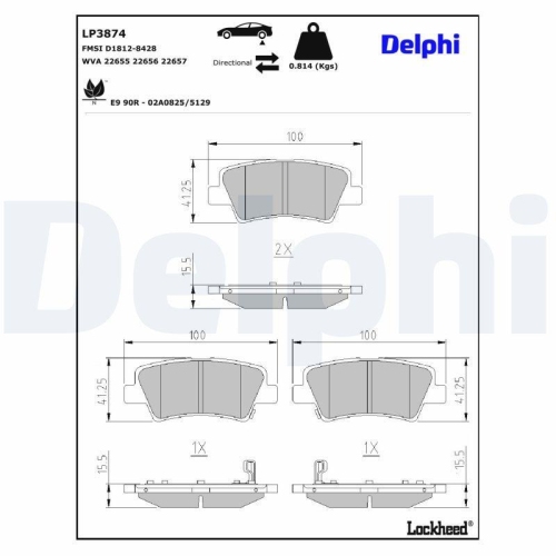 DELPHI LP3874 Bremsbelagsatz, Scheibenbremse f&uuml;r HYUNDAI KIA, Hinterachse