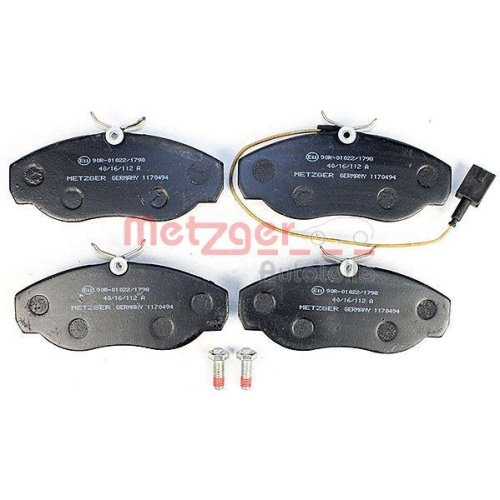 Bremsbelagsatz, Scheibenbremse METZGER 1170494 f&uuml;r CITRO&Euml;N FIAT, Vorderachse