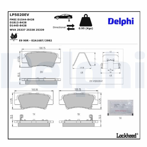 DELPHI LP5020EV Bremsbelagsatz, Scheibenbremse f&uuml;r HYUNDAI KIA, Hinterachse