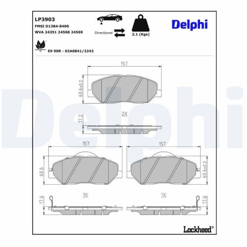 DELPHI LP3903 Bremsbelagsatz, Scheibenbremse f&uuml;r SSANGYONG HYUNDAI, Vorderachse