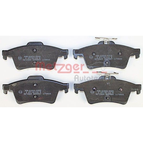 Bremsbelagsatz, Scheibenbremse METZGER 1170503 f&uuml;r PEUGEOT, Hinterachse