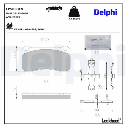 DELPHI LP5033EV Bremsbelagsatz, Scheibenbremse f&uuml;r TESLA, Vorderachse
