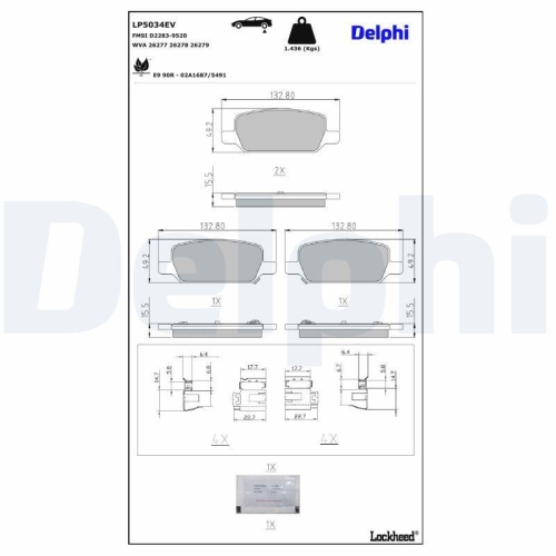 DELPHI LP5034EV Bremsbelagsatz, Scheibenbremse f&uuml;r TESLA, Hinterachse
