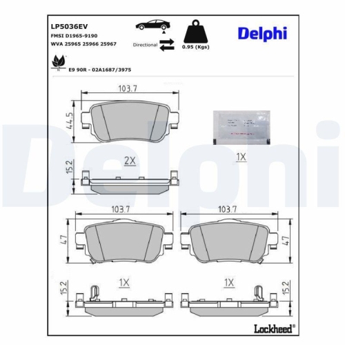 DELPHI LP5036EV Bremsbelagsatz, Scheibenbremse f&uuml;r NISSAN, Hinterachse