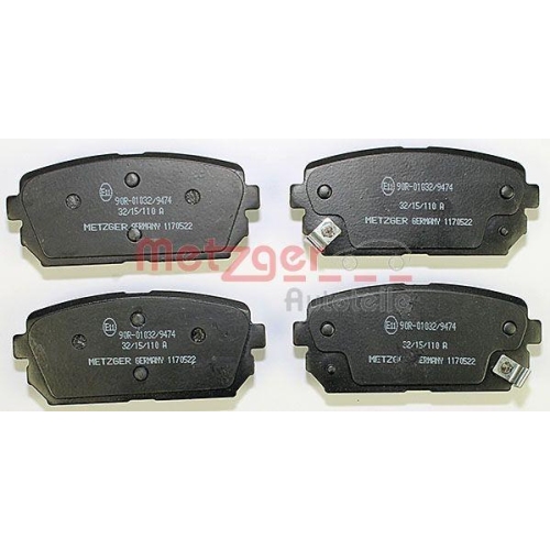 Bremsbelagsatz, Scheibenbremse METZGER 1170522 f&uuml;r HYUNDAI, Hinterachse