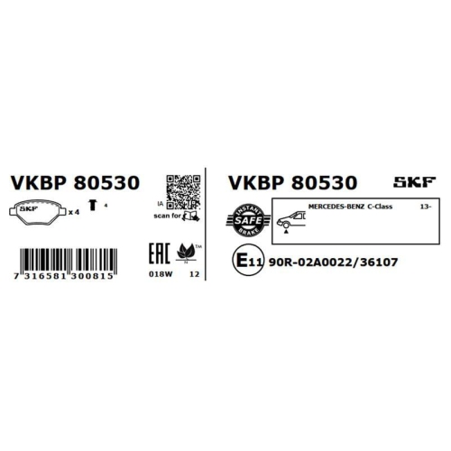 Bremsbelagsatz, Scheibenbremse SKF VKBP 80530 f&uuml;r MERCEDES-BENZ, Vorderachse