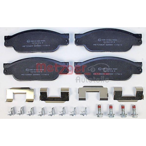 Bremsbelagsatz, Scheibenbremse METZGER 1170610 f&uuml;r JAGUAR, Vorderachse