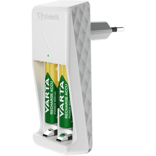 VARTA Mini Charger Ladegerät lädt 2 AA/AAA gleichzeitig & 2x AA Batterien