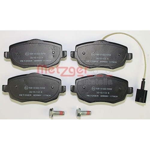 Bremsbelagsatz, Scheibenbremse METZGER 1170634 f&uuml;r FIAT, Vorderachse