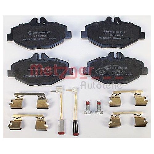 Bremsbelagsatz, Scheibenbremse METZGER 1170087 f&uuml;r MERCEDES-BENZ, Vorderachse