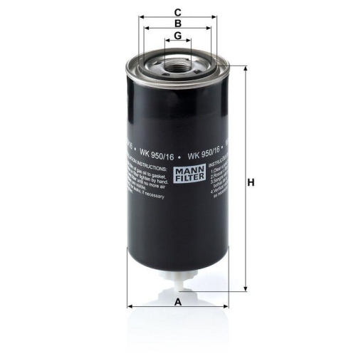 MANN-FILTER WK 950/16 x Kraftstofffilter f&uuml;r FORD ISUZU MITSUBISHI VOLVO ERF JCB