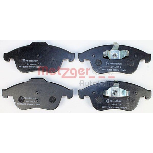 Bremsbelagsatz, Scheibenbremse METZGER 1170672 f&uuml;r RENAULT, Vorderachse