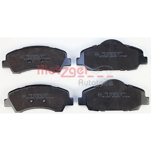 Bremsbelagsatz, Scheibenbremse METZGER 1170690 f&uuml;r CITRO&Euml;N PEUGEOT, Vorderachse