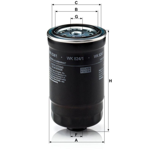 Kraftstofffilter MANN-FILTER WK 824/1 f&uuml;r SSANGYONG HYUNDAI KIA