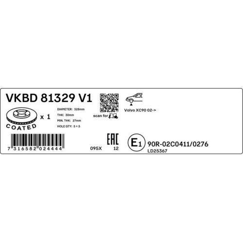 SKF VKBD 81329 V1 2 St&uuml;ck Bremsscheiben f&uuml;r VOLVO, Vorderachse