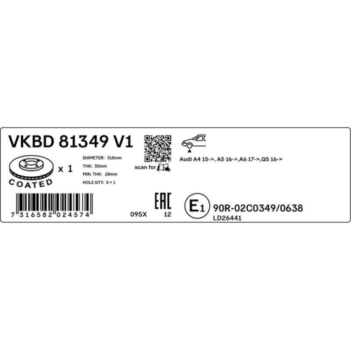 SKF VKBD 81349 V1 2 St&uuml;ck Bremsscheiben f&uuml;r AUDI, Vorderachse