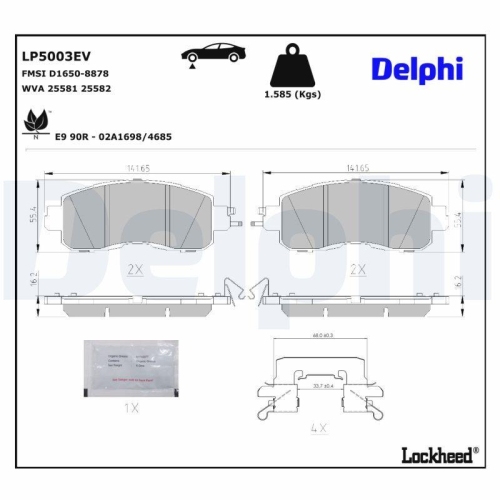 DELPHI LP5003EV Bremsbelagsatz, Scheibenbremse f&uuml;r NISSAN, Vorderachse