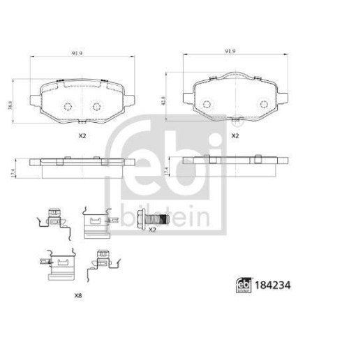 FEBI BILSTEIN Bremsbelagsatz, Scheibenbremse 184234 f&uuml;r CITRO&Euml;N FIAT LANCIA OPEL
