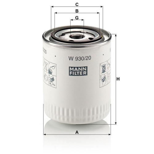 &Ouml;lfilter MANN-FILTER W 930/20 f&uuml;r CHRYSLER DODGE ROVER VOLVO GAZ CASE IH POCLAIN