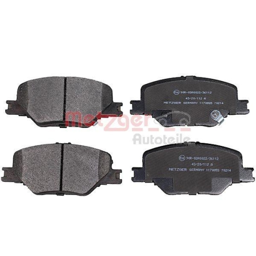 Bremsbelagsatz, Scheibenbremse METZGER 1170855 f&uuml;r OPEL VAUXHALL, Vorderachse