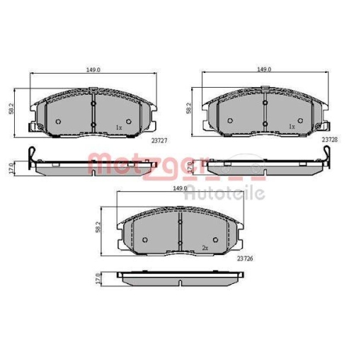 Bremsbelagsatz, Scheibenbremse METZGER 1170865 f&uuml;r SSANGYONG HYUNDAI KIA