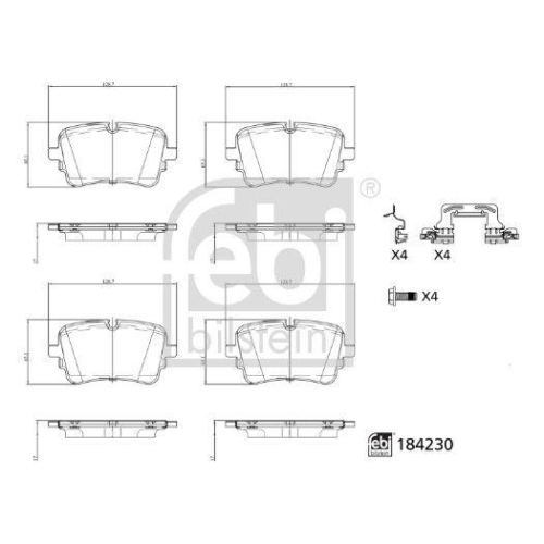 FEBI BILSTEIN Bremsbelagsatz, Scheibenbremse 184230 f&uuml;r AUDI, Hinterachse