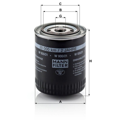 &Ouml;lfilter MANN-FILTER W 930/21 f&uuml;r VAG