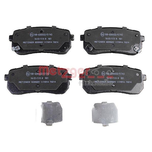 Bremsbelagsatz, Scheibenbremse METZGER 1170914 f&uuml;r KIA, Hinterachse