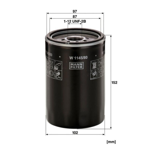 &Ouml;lfilter MANN-FILTER W 1145/80 f&uuml;r ISUZU MAZDA JCB FIAT-HITACHI JUNGHEINRICH