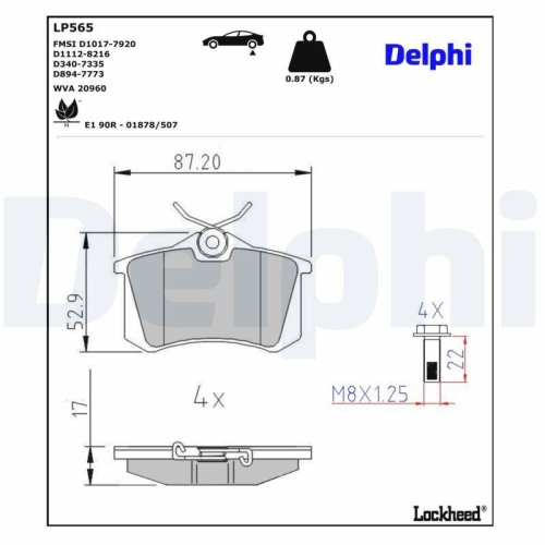 DELPHI LP565 Bremsbelagsatz, Scheibenbremse f&uuml;r AUDI CITRO&Euml;N FIAT FORD LANCIA VW
