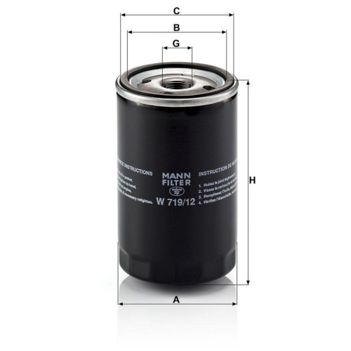 &Ouml;lfilter MANN-FILTER W 719/12 f&uuml;r VAG JOHN DEERE INGERSOLL-RAND KUBOTA ONAN GEHL