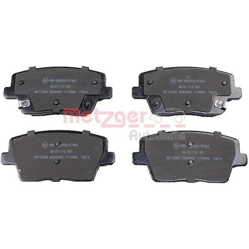 Bremsbelagsatz, Scheibenbremse METZGER 1170942 f&uuml;r HYUNDAI, Hinterachse
