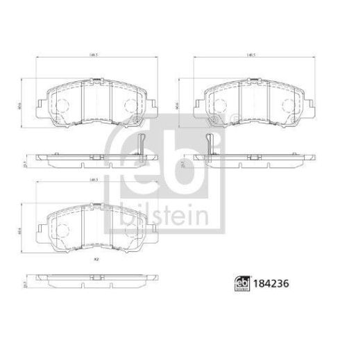 FEBI BILSTEIN Bremsbelagsatz, Scheibenbremse 184236 f&uuml;r MITSUBISHI, Vorderachse