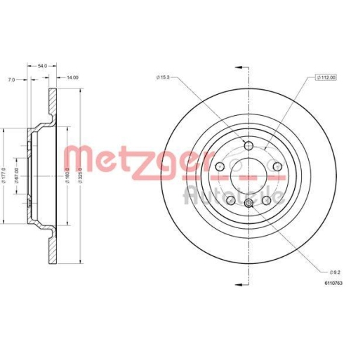 Bremsscheibe METZGER 6110763 f&uuml;r MERCEDES-BENZ, Hinterachse