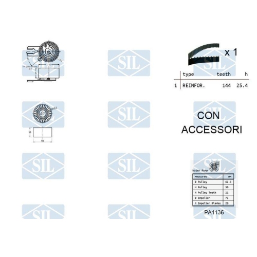 Wasserpumpe + Zahnriemensatz Saleri SIL K1PA1136AL f&uuml;r CITRO&Euml;N FIAT FORD MAZDA