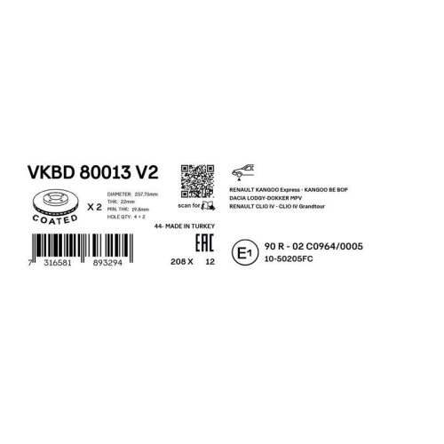SKF VKBD 80013 V2 2 St&uuml;ck Bremsscheiben f&uuml;r LADA MERCEDES-BENZ RENAULT DACIA, Vorderachse