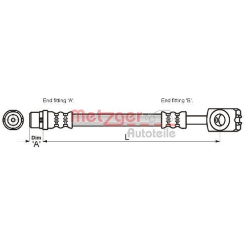 Bremsschlauch METZGER 4116214 GREENPARTS f&uuml;r VAG, Hinterachse links
