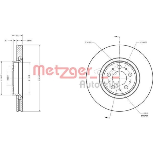 METZGER AUTOTEILE 6110764 2 St&uuml;ck Bremsscheiben f&uuml;r VOLVO, Vorderachse