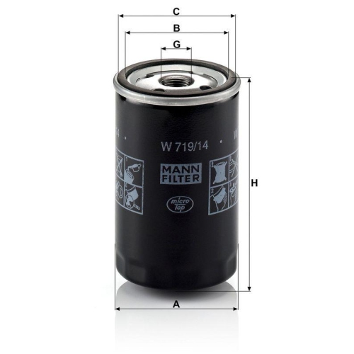 &Ouml;lfilter MANN-FILTER W 719/14 f&uuml;r CHRYSLER FIAT BOMAG O +K LIEBHERR DEUTZ-FAHR VM