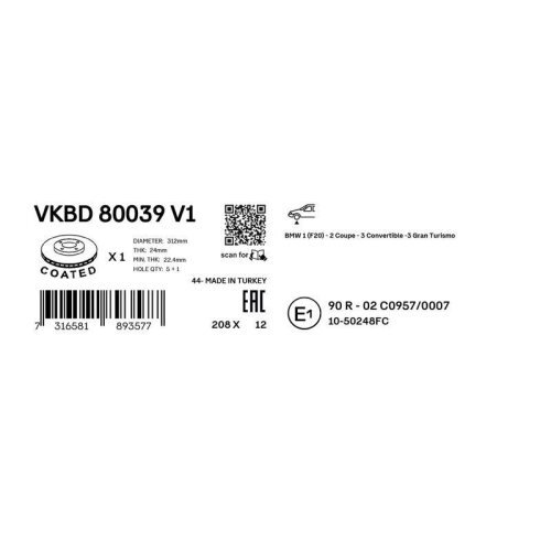 SKF VKBD 80039 V1 2 St&uuml;ck Bremsscheiben f&uuml;r BMW, Vorderachse