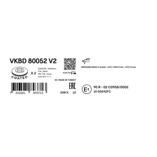 SKF VKBD 80052 V2 2 St&uuml;ck Bremsscheiben f&uuml;r MERCEDES-BENZ, Vorderachse