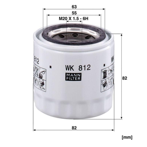 Kraftstofffilter MANN-FILTER WK 812 f&uuml;r DAIHATSU TOYOTA HINO CASE IH HITACHI JCB