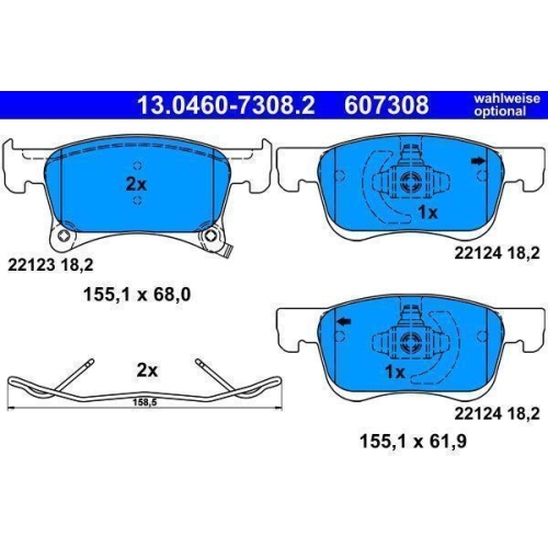 Bremsbelagsatz, Scheibenbremse ATE 13.0460-7308.2 f&uuml;r OPEL VAUXHALL, Vorderachse