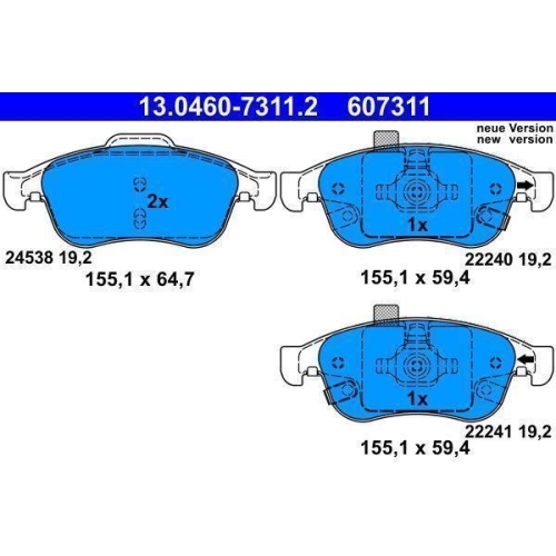 Bremsbelagsatz, Scheibenbremse ATE 13.0460-7311.2 f&uuml;r FIAT JEEP, Vorderachse